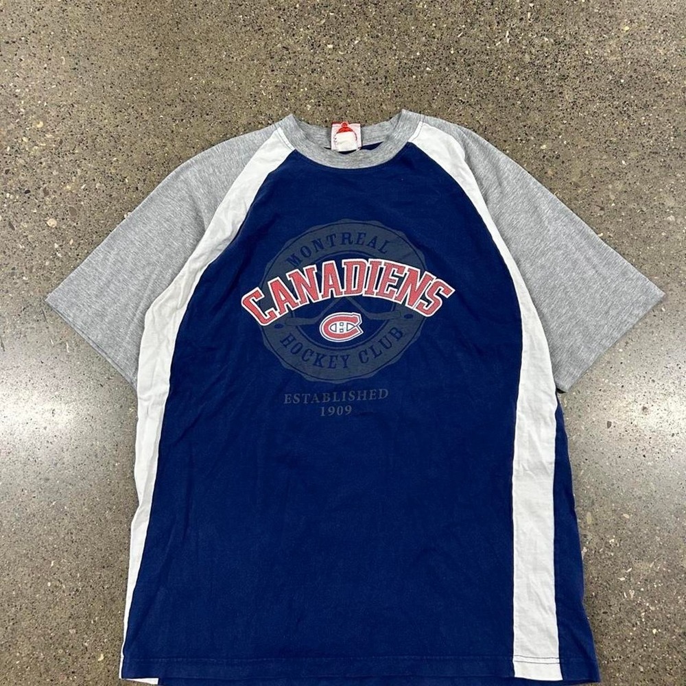 Vintage 90s NHL Montreal Canadiens Blue & Gray T-Shirt (Size Large)